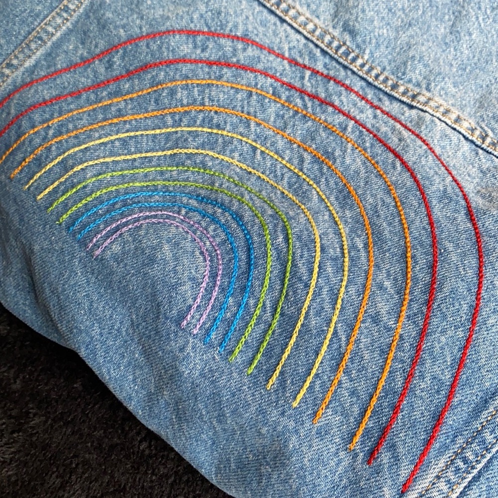 Rainbow Stitch Boyfriend Jean Jacket Old Navy Med